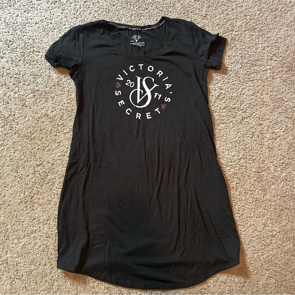 NWOT Victoria's Secret Cotton Lingerie Black Logo Nightshirt Sleep Dress Large